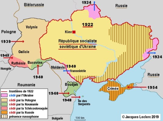 Carte de l'Ukraine après 1945